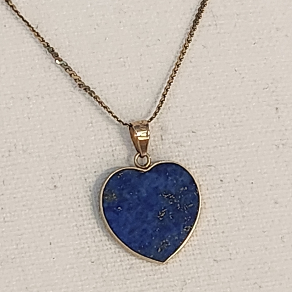 14K Gold & Lapis Lazuli Heart Pendant With 18" 14K Chain
